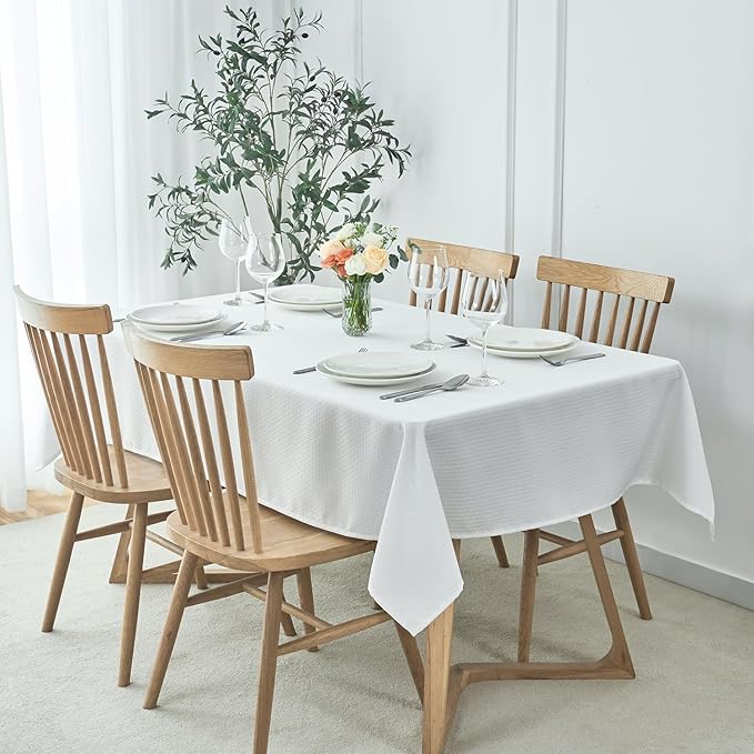 maxmill Square Tablecloth Weaved Texture Stain Resistant Waterproof Wrinkle Resistant Washable Soft Table Cloth, Decorative Fabric Table Cover for Dining Room Dinner and Parties, 52 x 52 Inch, White