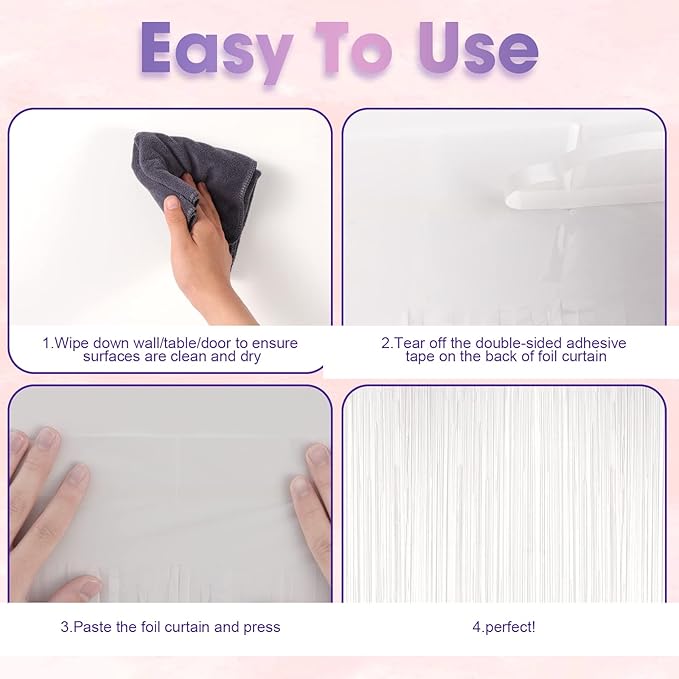 2 Pack White Tinsel Foil Fringe Curtains, White Party Decorations, Metallic Tinsel Party Streamers Backdrop for Birthday Baby Shower Graduation Wedding Anniversary Party Decorations