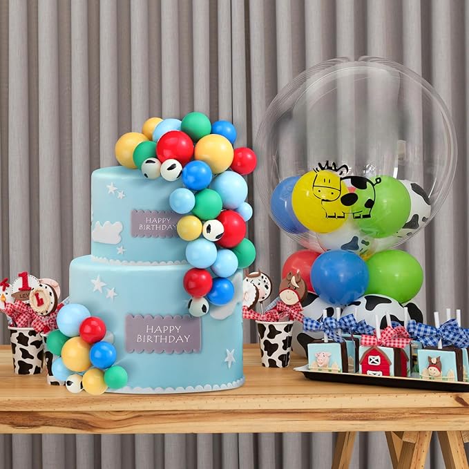 108 Pcs Balls Cake Topper DIY Cupcake Insert Foam Balloons for Cake Baking Wedding Anniversary Birthday Decoration(Green,Blue,Yellow,Red,Cow Color,Multi Sizes)