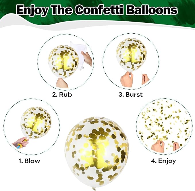 Black Gold Green Balloons 60 Pcs Dark Green White Black Metallic Gold Balloons 12 Inch Football Soccer Video Game Christmas Balloon for Boy Men Jungle Graduation Baby Shower Birthday Party Decorations