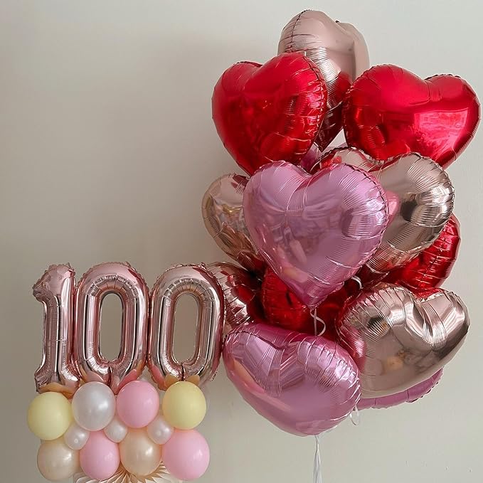 Pink Heart Balloons,12Pcs Light Pink Heart Shaped Foil Balloons,18Inch Pearl Pink Helium Polyester Film Balloon for Birthday Baby Shower Anniversary Wedding Party Decorations