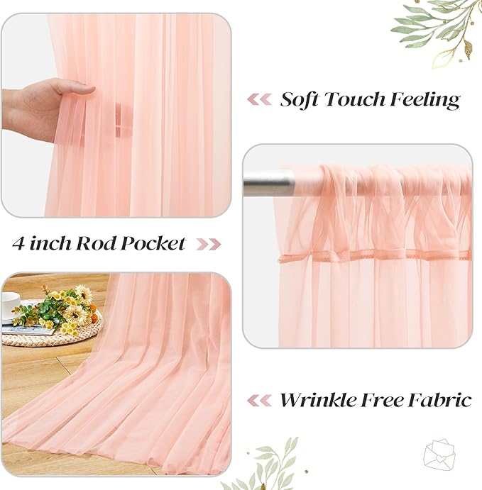 20ft x 10ft Peach Backdrop Curtain with Lights String for Parties, Sheer Tulle Wedding Photo Backdrops Drapes for Baby Shower Birthday Party Decorations Background for Photography