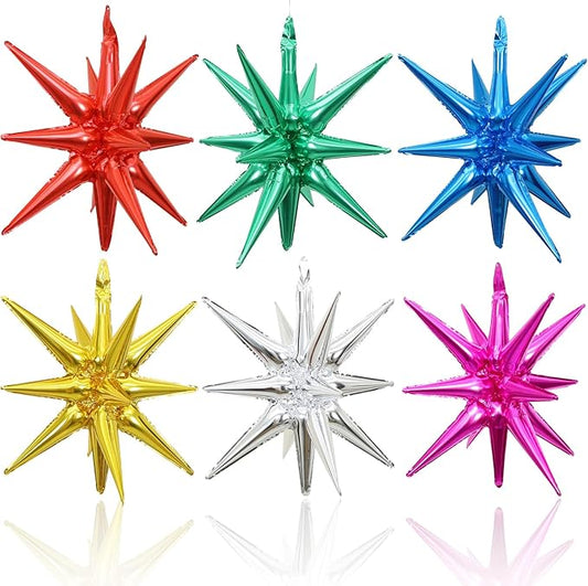 6PCS Star Balloons, 22Inch Large Colorful Star Balloon Foil Balloons Spike Cone Balloon for Birthday Graduation Anniversary Christmas New Year Party Decorations