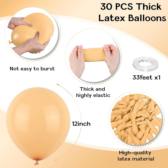 Nude Balloons, 12 Inch 30 Pcs Beige Balloon Retro Apricot Neutral Latex Balloons Matte Tan Cream Blush Peach Helium Party Balloons for Boho Birthday Wedding Baby Bridal Shower Party Decorations