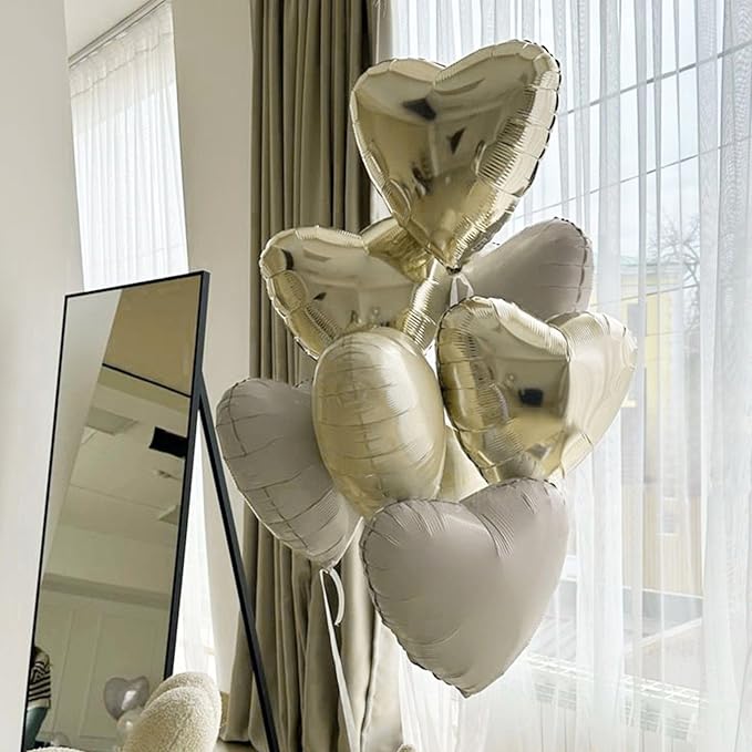 Champagne Gold Cream Heart Balloons,12Pcs 18 Inch Beige Foil Love Heart Shaped Balloons for Birthday Party Wedding Engagement Anniversary Graduation Baby Shower Valentines Day Decorations