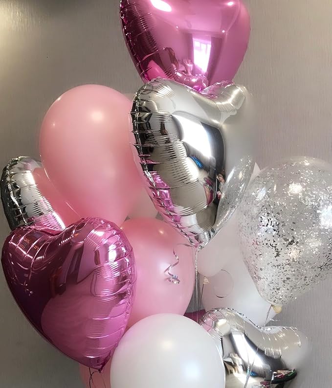 Biapian Silver Heart Balloons, 10PCS Valentines Balloons 18inch Love Foil Balloons for Helium Birthday Decorations for Valentines Day, Wedding, Birthday, Baby Shower