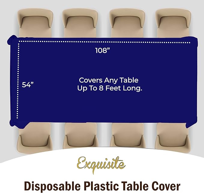 Party Solids 6-Pack Premium Plastic Tablecloth 54in. x 108in. Rectangle Plastic Table Cover - Navy