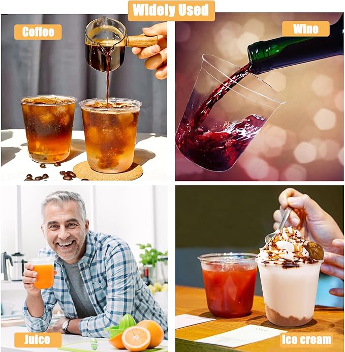 100 Pcs Disposable Stemless Glasses 12oz Plastic Cups PET Disposable Drinking Cups Cold Party Plastic Wine Glasses Classic Cup for Birthday Wedding Cocktail Halloween Christmas Party Supplies (Clear)