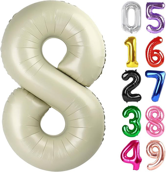 Cream Number 8 Balloon 40 Inch, 8th Birthday Party Decorations for Children, Giant 8 Foil Balloon for Party Supplies