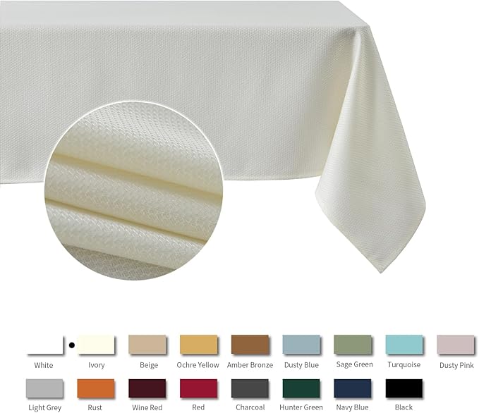 maxmill Textured Tablecloth Stain Resistant Waterproof and Wrinkle Resistant Washable Table Cloth, Fabric Table Cover for Dining Room and Outdoor Use, Rectangle 60 x 120 Inch, Ivory