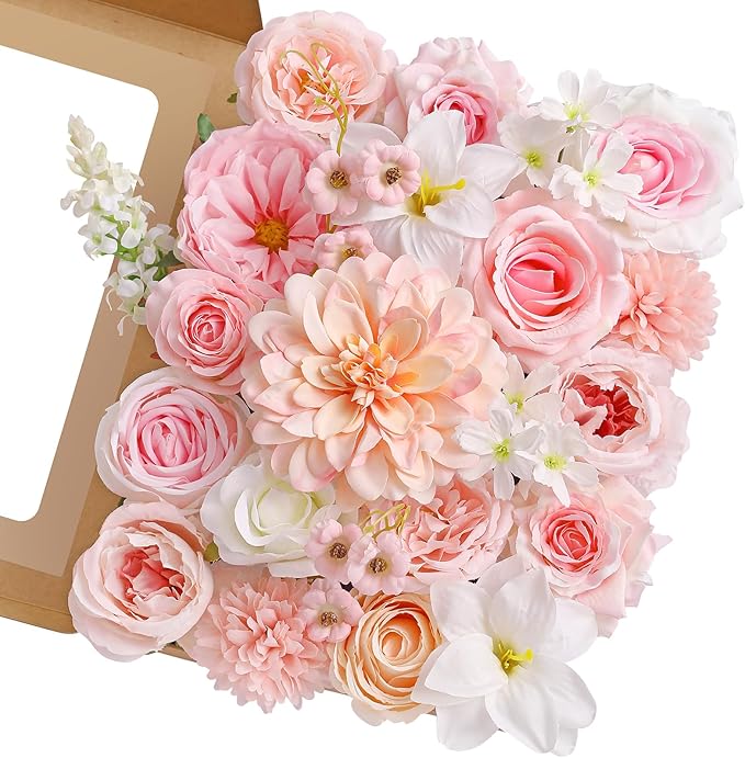 Serwalin Artificial Pink Flowers, Cake Silk Flowers for DIY Wedding Bouquets Fake Flowers, Table Centerpieces Baby Shower Birthday Party Home Decorations