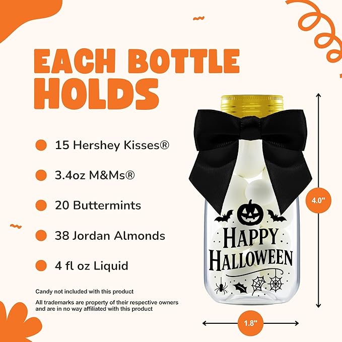 Halloween Decorations Plastic Jars – Spooky 12 Pack Candy Containers & Kid Party Favor Jars for Trick or Treat, Haunted House Parties, and Table Centerpieces Decor - Cute Potion Bottles Gift