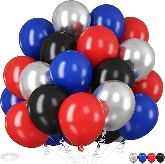Red Blue Black Balloons, 12Inch Red Blue Black and Silver Balloon for Boys Party Kids Theme Birthday Baby Shower Graduation Party Decorations