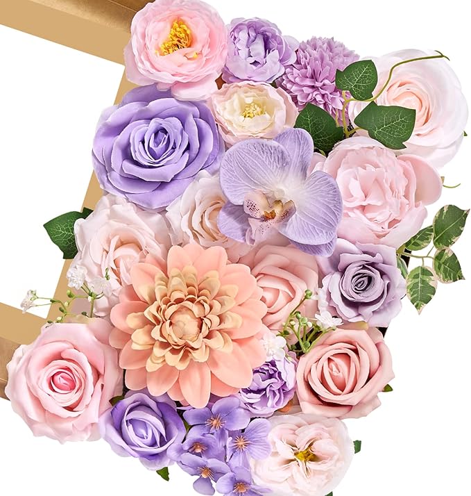 Serwalin Artificial Pink & Purple Flowers, Silk Fake Flowers for DIY Wedding Bouquets Cake Flower, Table Centerpieces Baby Shower Birthday Party Home Decorations