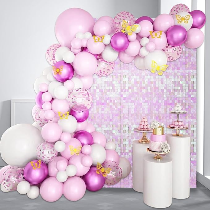 36 PCS Colorful Pink Shimmer Wall Backdrop, Square Sequin Photo Backdrops Panel, Glitter Wall Background for Birthdays, Weddings, Halloween, Engagements, Disco Bachelorette Party Decoration (6FTx6FT)