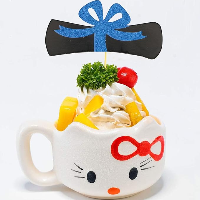 2025 Graduation Cupcake Toppers, 48 PCS Food/Appetizer Picks For Graduation Party Mini Cake Decorations, Diploma, 2025, Grad Cap Set 48 Pieces (02 Blue)