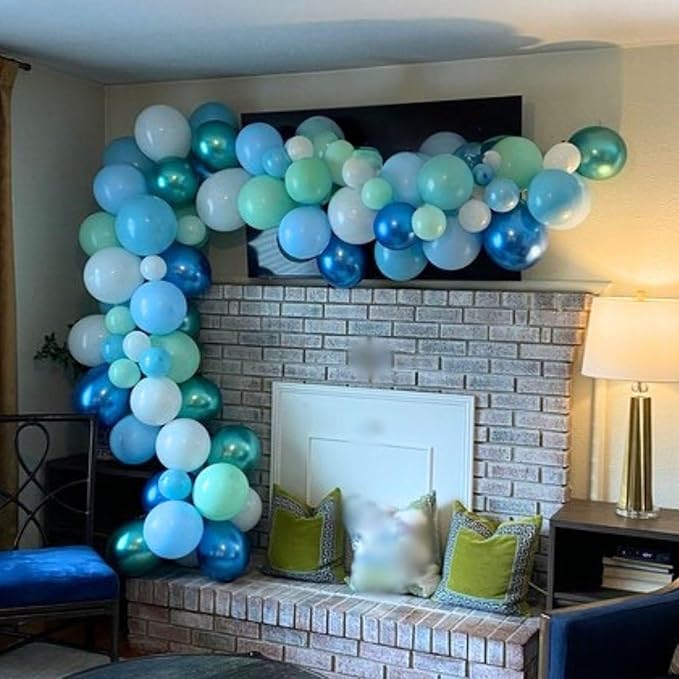 Blue Green Teal Balloons 60 Pcs Ocean Blue Green Pearl White Balloons 12 Inch Under the Sea Shark Whale Underwater World Theme Balloon Set for Boys Baby Shower Gender Reveal Birthday Party Decorations