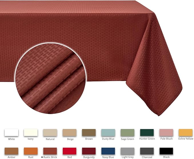 maxmill Rectangle Weaved Design Tablecloth Waterproof Spillproof Wrinkle Free Fall Table Cloth, Kitchen Dining Room Thanksgiving Decoration Table Cover Halloween Party, 52 x 70 Inch, Rustic Brick