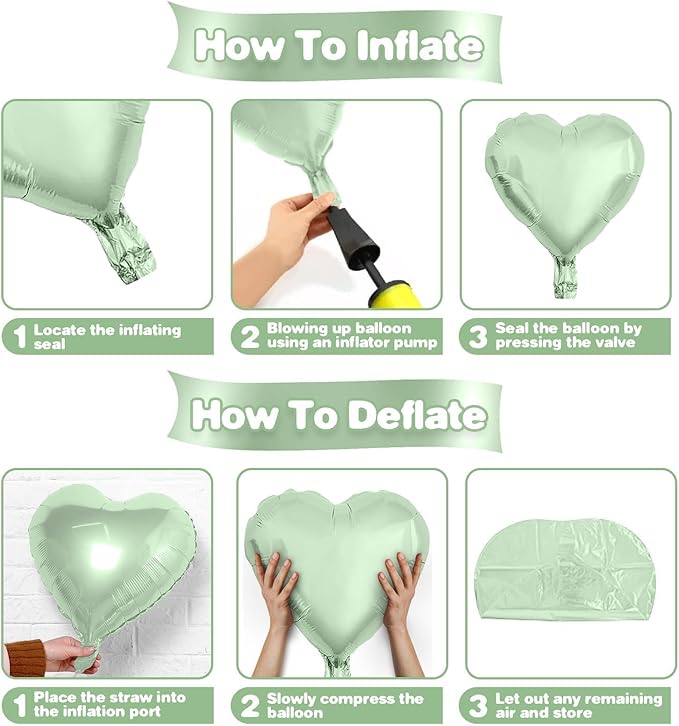 Sage Green White Heart Balloons,12Pcs 18 Inch Oliver Green Cream Foil Love Heart Shaped Balloons for Baby Shower Birthday Party Bridal Engagement Wedding Anniversary Valentines Day Decorations