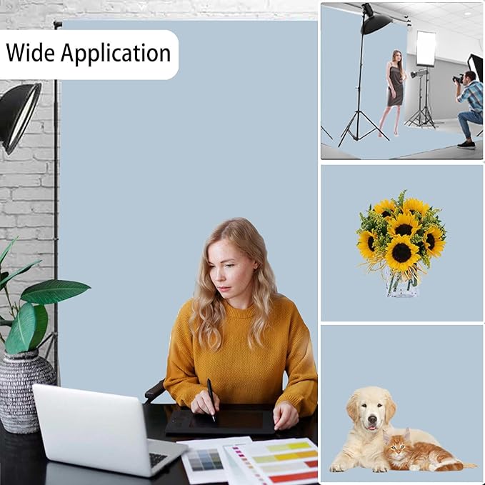 Dusty Blue Photography Backdrop for Photoshoot, Photo Backdrop Curtain, Perfect Blue Aura Backdrops for Party Portrait Photoshoots Video Studio 8FTx10FT