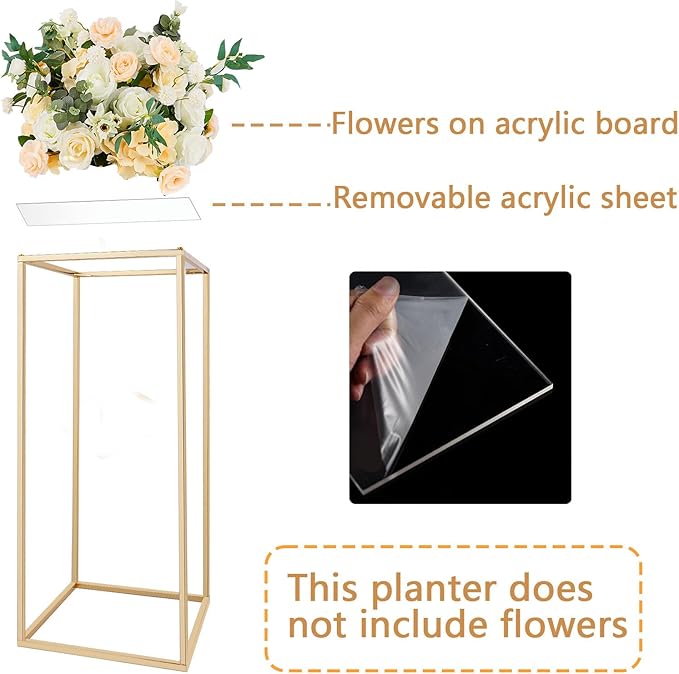 5pcs Gold Flower Stand Centerpieces,23.6inch Wedding Centerpieces Vase for Tables with Acrylic Plates,Rectangular Flower Display Rack for Table Decorations Event Home Party