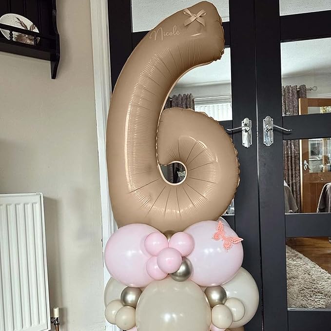 40 Inch Apricot Foil Balloon Number 7, Giant Self Inflating Nude Number Balloons 0-9 Digital Helium Balloons Set for Girls Boys 7th Birthday Anniversary Baby Shower Party Decorations Supplies