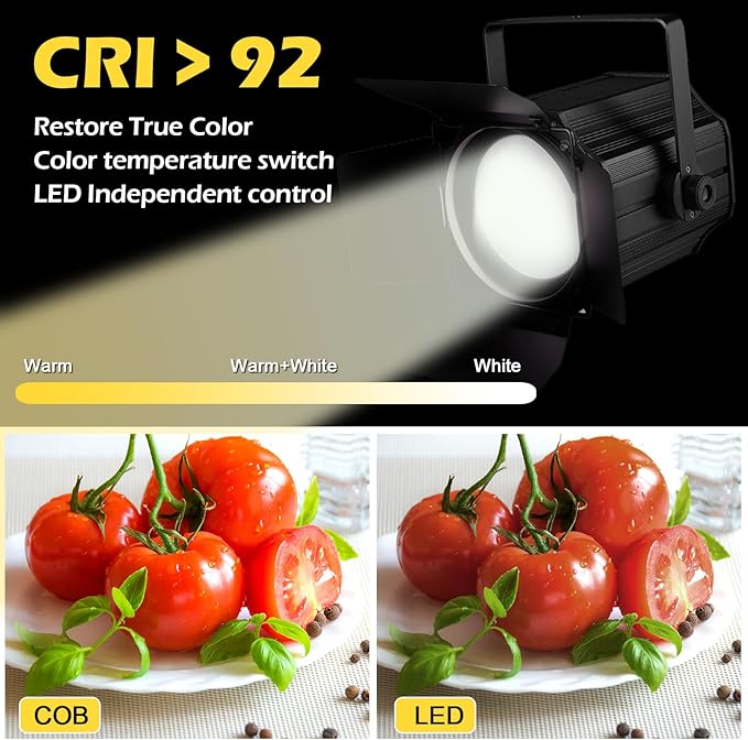 200W LED Stage Light, COB Par Lights with Barn Doors, DMX Blinder Stage Lighting Sound Activated for Wedding Live Show Christmas Party (Warm White & Cool White 2PC)