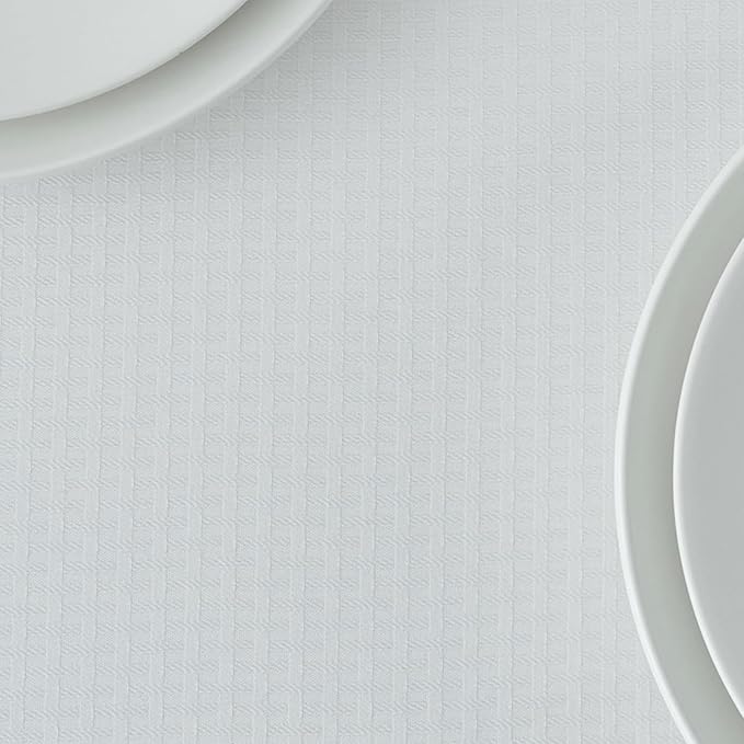 maxmill Rectangle Tablecloth Weaved Pattern Waterproof Spillproof Wrinkle Free Table Cloth, Kitchen Dining Tabletop Decoration, Fabric Table Cover for Holiday Parties, 52 x 70 Inch, White