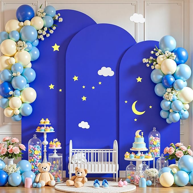 (7.2FT, 6.6FT, 6FT) Wedding Arch Cover Set of 3 Royal Blue Spandex Fitted Arch Cover for Round Top Chiara Backdrop Stand Covers for Birthday Party Banquet Photo Background Decoration