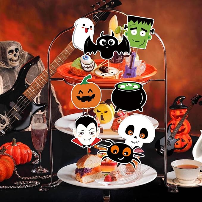 24 PCS Halloween Happy Birthday Cupcake Toppers Halloween Party Decorations Cake Decor Cupcake Decorations Cake Decorating Party Supplies Decor for Baby Shower Boys Girls