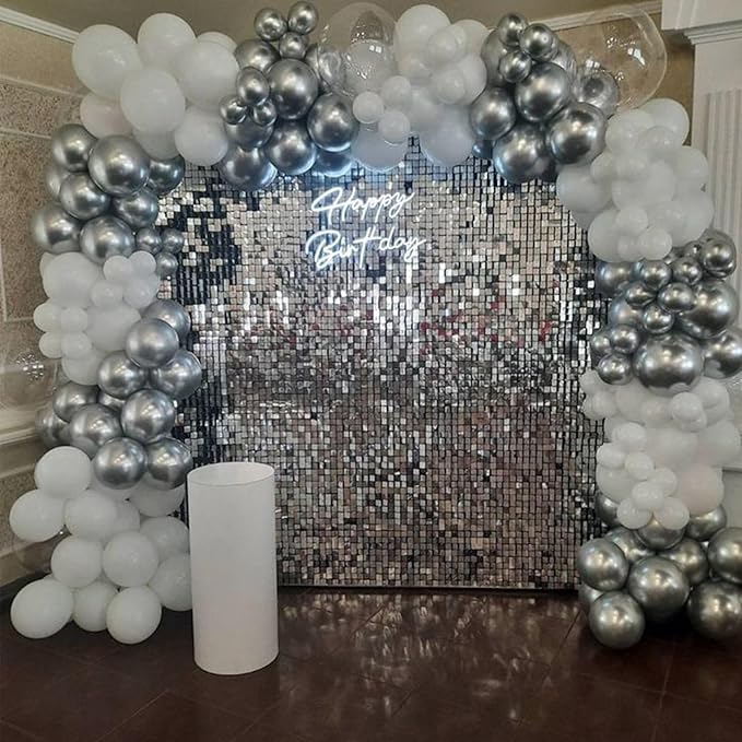 Silver Shimmer Wall Backdrop 12 Panels Cover 4 x 3 Ft, Photo Backdrops for Wedding,Anniversary,Birthday,Party Decoration