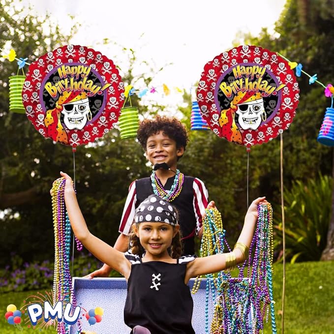 PMU Happy Birthday Pirate Skeleton 18 Inch Mylar-Foil Balloon Pkg/25