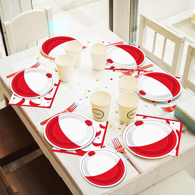 ZOIIWA 96 Pieces Gone Fishing Party Plates Napkins Fishin' Tableware Set for Fishing Themed Table Decorations Supplies Birthday Dessert Plates Forks for 24 Guests Disposable Party Favors