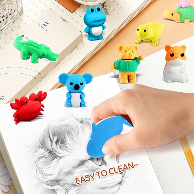 36Pcs Animal Erasers Kids Desk Pets Pencil Erasers 3D Puzzle Bulk Mini Animal Eraser Toys Fun Cute Eraser for Classroom Rewards, Game Prizes, Treasure Box, Easter Egg Fillers