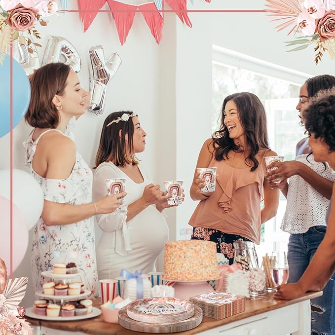 Hsei 250 Pcs Boho Plates and Napkins Party Decorations Disposable Tableware Sets Baby Shower Birthday Party Supplies Serves 50 Guests Dinnerware Bridal Baby Shower Favors