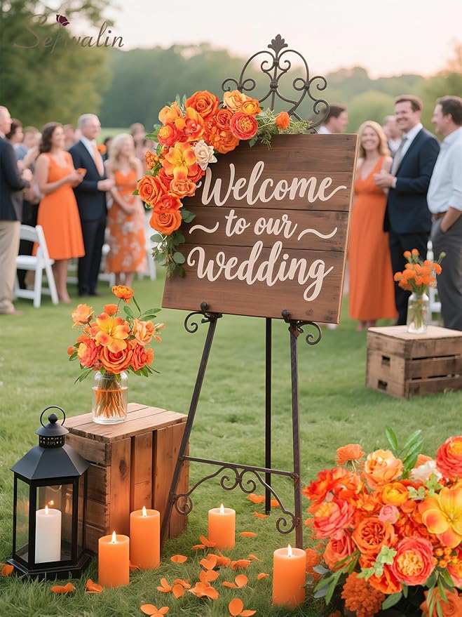 Serwalin Artificial Fall Flowers, Silk Fake Flowers Orange Cake Flowers for DIY Wedding Bridal Bouquet Table Centerpieces Floral Arrangement Fall Home Decor