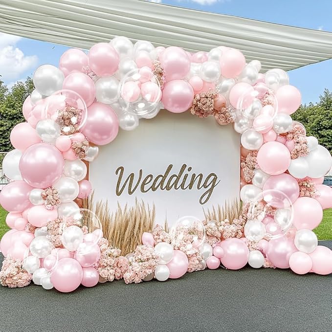Pearl Pink White Balloon Arch Double Stuffed Pastel Light Pink White Cream Balloon Garland Kit With Bobo Balloons for Birthday Baby Shower Baby in Bloom Wedding Bridal Bachelorette Party Decor