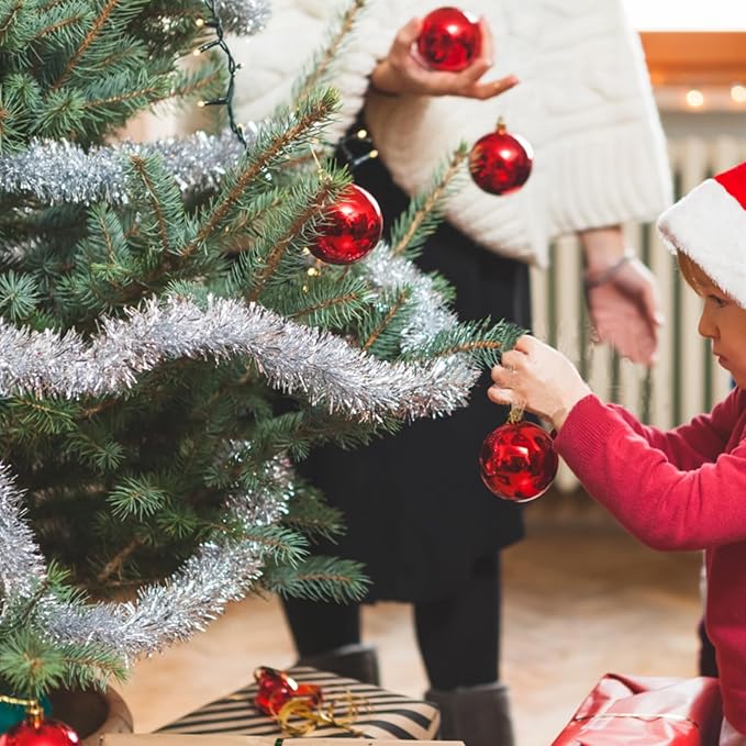 50Ft Christmas Tinsel Garland, Silver Snowflake Metallic Twist Garland for Xmas Tree Decorations, Tinsel for New Year Party Ceiling Hanging Decorations Indoor and Outdoor Decor