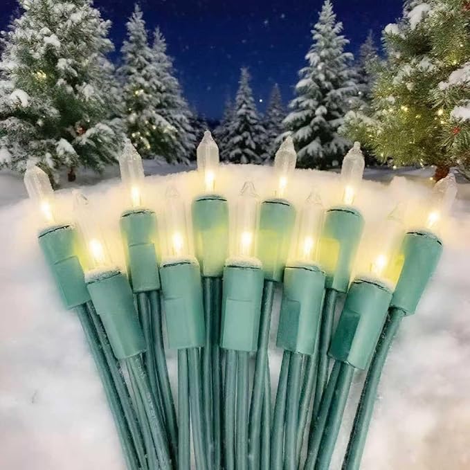 Christmas Lights 100 Counts, Indoor Outdoor,Green Wire Connectable of Lighting String Warm White,Decorations for Holiday, Party,Festival,Christmas String Lights (Green-Warm White)