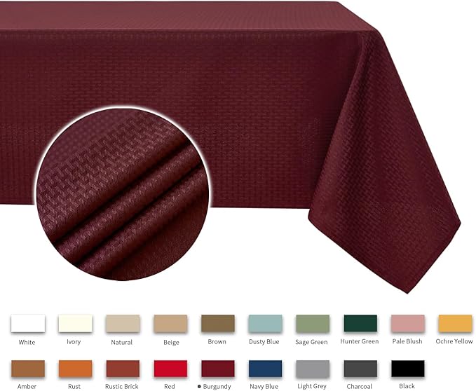 maxmill Square Tablecloth Water Resistance Antiwrinkle Spill Proof Weaved Texture Table Cloth, Decorative Fabric Table Cover for Banquet Parties Event Holiday Dinner, 70 x 70 Inch, Burgundy