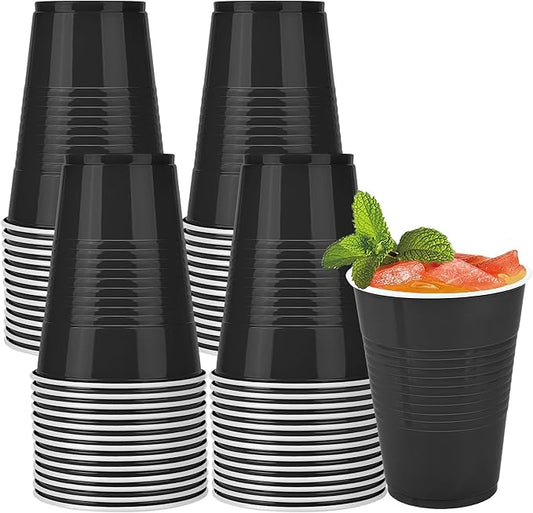 50 Pack 16 Ounce Disposable Plastic Cups Black Plastic Party Cups Heavy Duty Drinking Cup Bulk for Party Halloween Graduation Wedding Birthday Festival Supplies