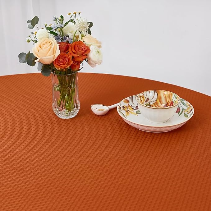 maxmill Round Tablecloth Weaved Pattern Spill-Proof Wrinkle Free Soft Jacquard Table Cloth for Circular Table Cover, for Dining Room Fall Harvest Thanksgiving Parties Holiday Dinner, 90 Inch, Rust