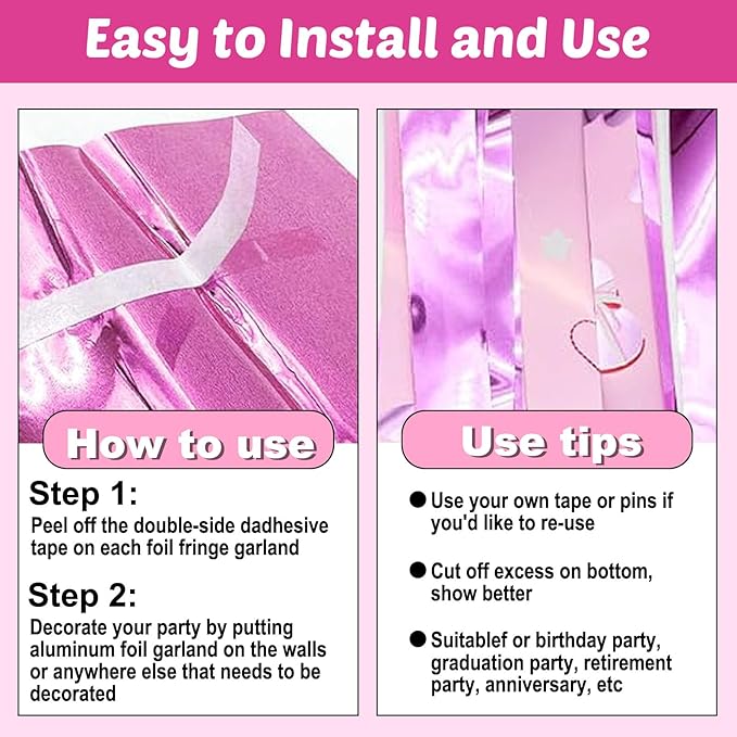 6 Pack 10 Feet Love Pink Wave Foil Fringe Garland Metallic Tinsel Streamers Banner Wall Hanging Curtain Backdrop for Parade Floats, Mother's Day, Easter, Wedding, Birthday Party Decoration