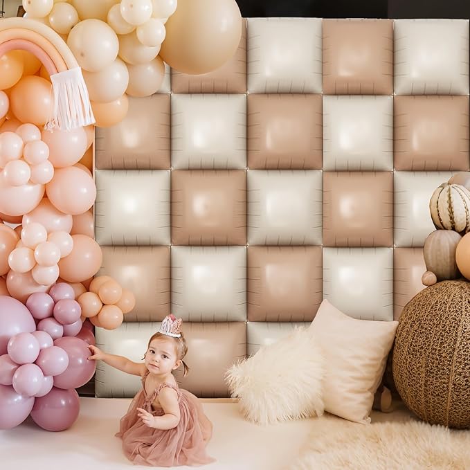 Cream Square Foil Balloon Wall, 25 PCS Double Sided Khaki Apricot Balloons Matte Beige Nude Balloon Backdrop for Baby Shower Decoration Wedding Boho Birthday Party Decoration
