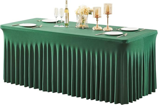 1 Pack Green Table Clothes for 6 Foot Rectangle Tables, One-Piece Wrinkle Resistant Stretch Spandex Table Covers Christmas Table Skirt for Event Banquet Wedding Birthday Party