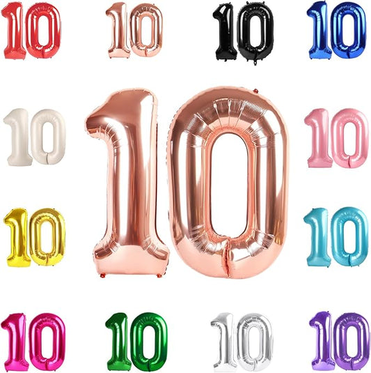 10 Balloon Number, Rose Gold Number 10th Birthday Balloons 40 Inch, 10 Years Old Rose Gold Birthday Decorations for Boys Girls, 10th Anniversary Decorations