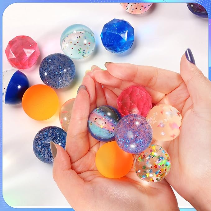 Ayfjovs 20 Pieces 5 Styles Bouncy Balls, 32mm Rubber Balls, Small Bouncy Balls for Kids Party Favors, Prizes, Easter Goodie Bags Stuffers, Birthday Party