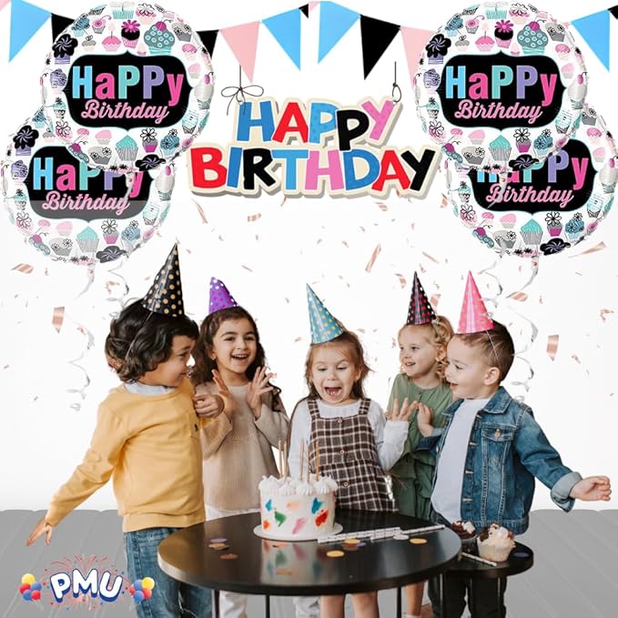 PMU Happy Birthday Cupcakes Emblem 18 Inch Mylar-Foil Balloon Pkg/25