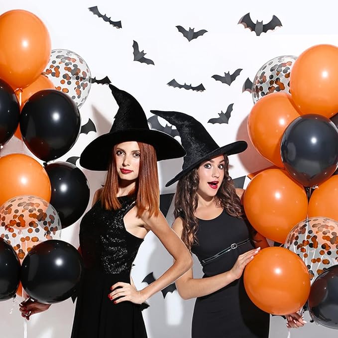 Patimate Black Orange Halloween Balloons Set, 50 pcs 12 inch Orange Black Confetti Latex Balloons Kit for Halloween Baby Shower Spooky Birthday Graduation Motorcycle Party Decorations