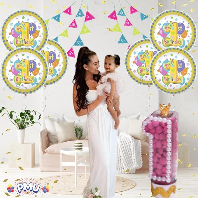 PMU Happy 1st Birthday 18 Inch Mylar-Foil Balloon Pkg/10
